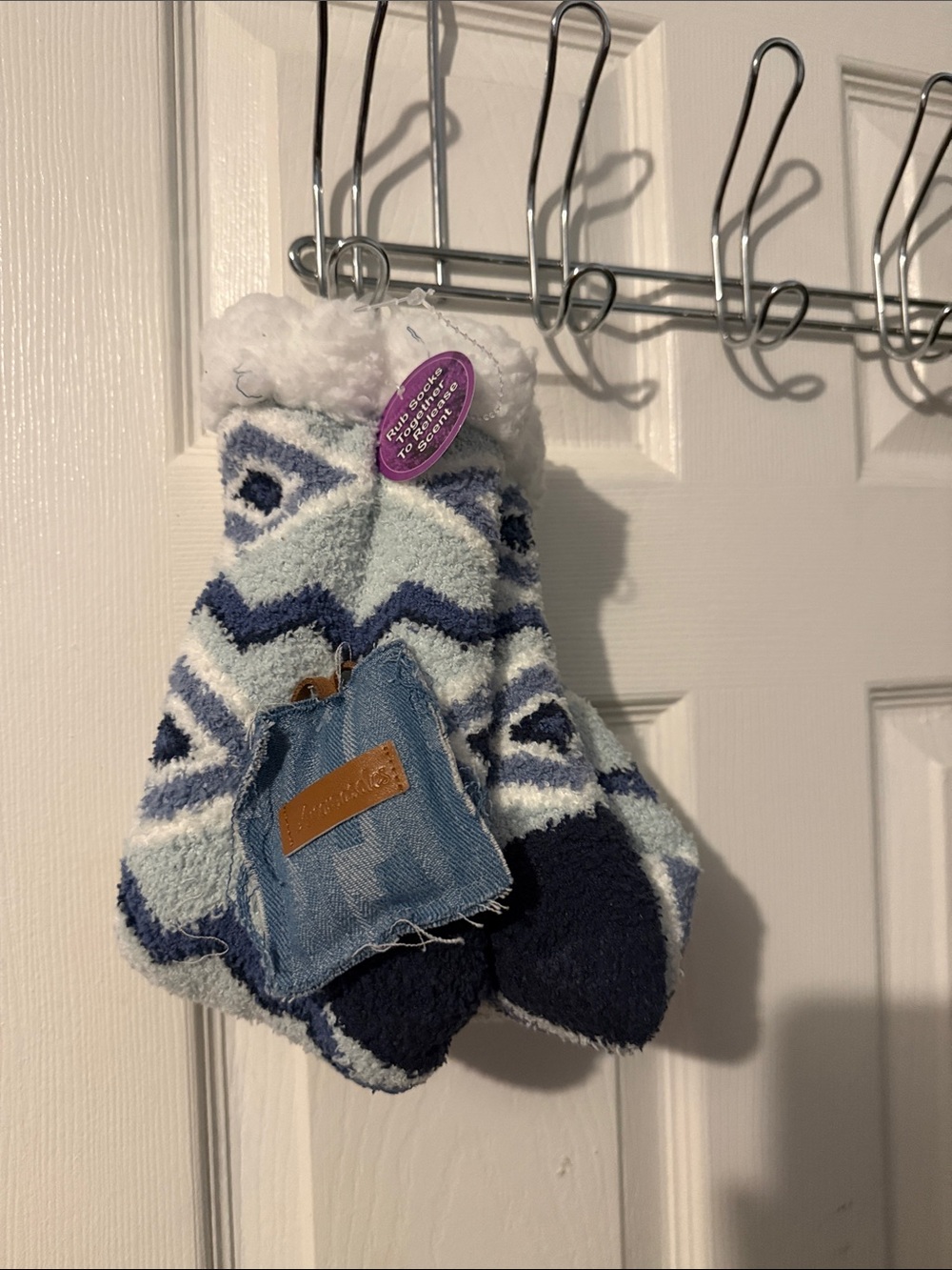 Aromasoles Cozy Chevron Plush Fleece Socks - Blue & White